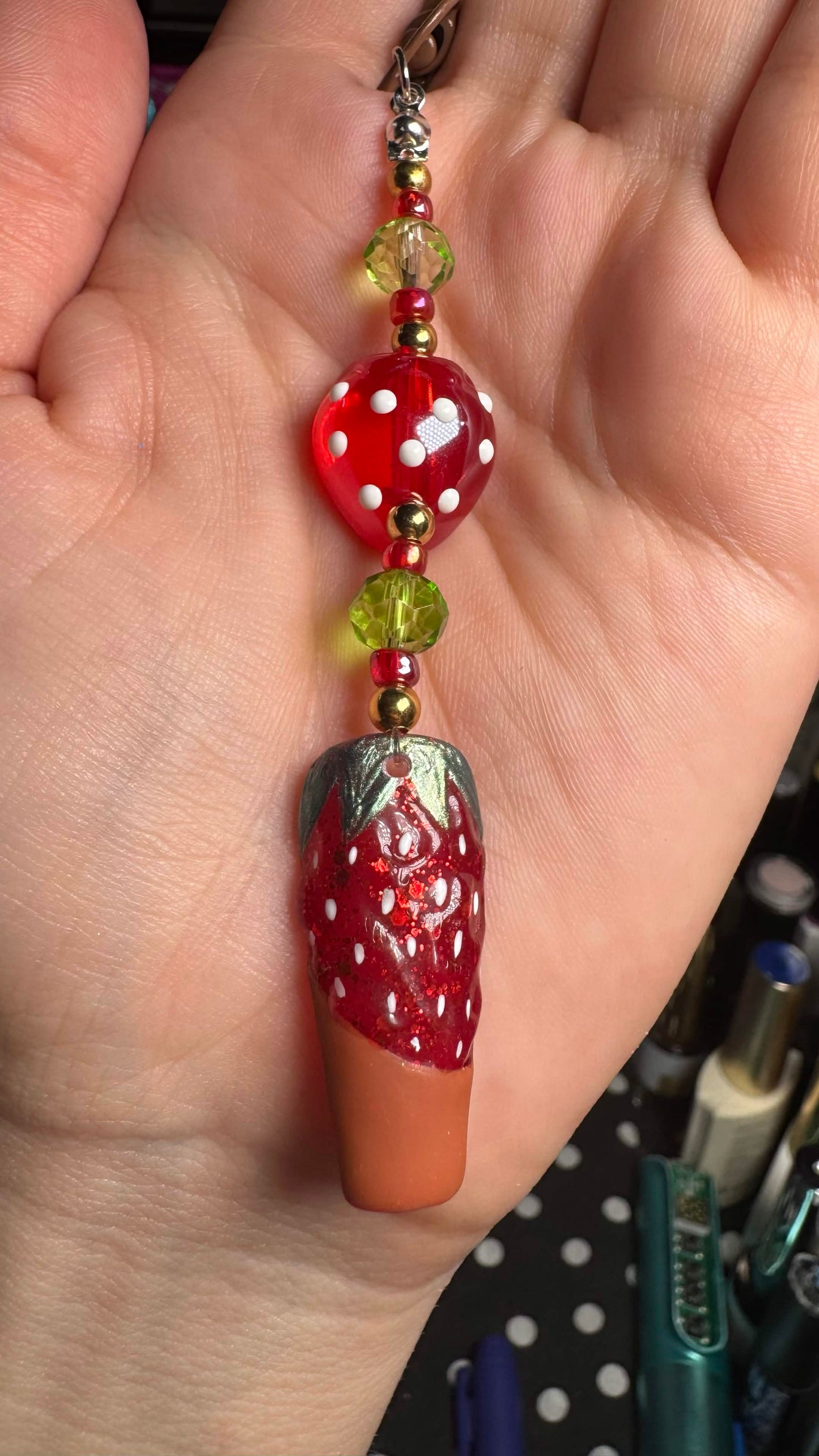 Chocolate Dipped Strawberry Nail Art Keychain