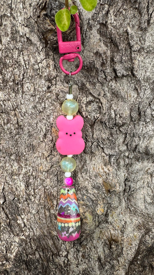 Easter Pink Peep Nail Art Keychain - Pink