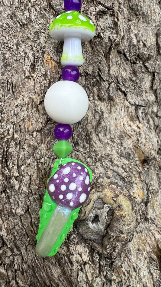 Purple & Green Mushroom Nail Art Keychain - Purple/Green