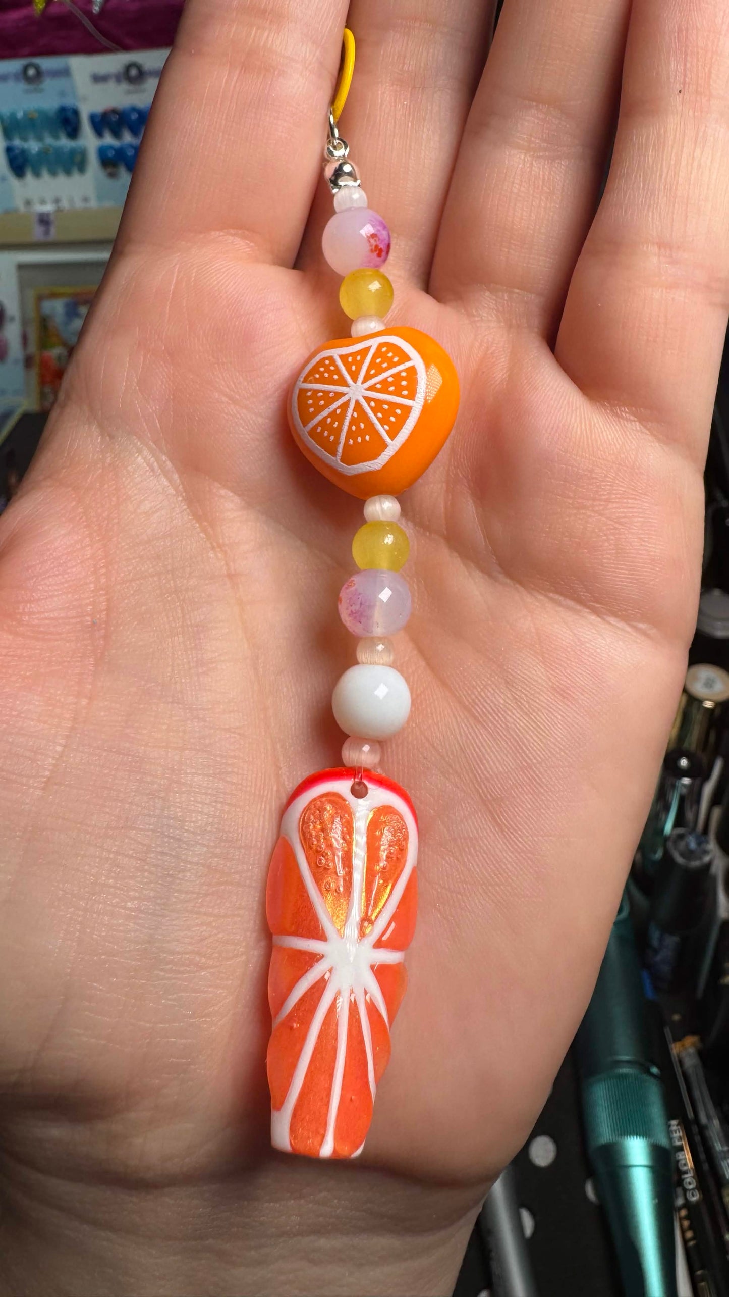 Orange Slice Nail Art Keychain - Orange