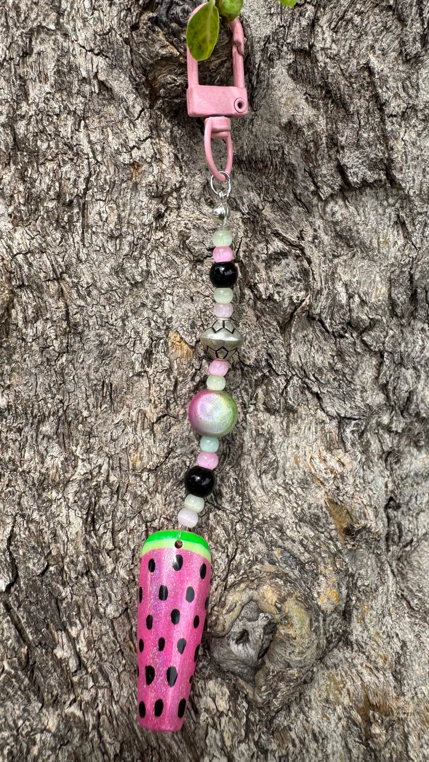 Sparkly PINK Watermelon Nail Art Keychain - Pink