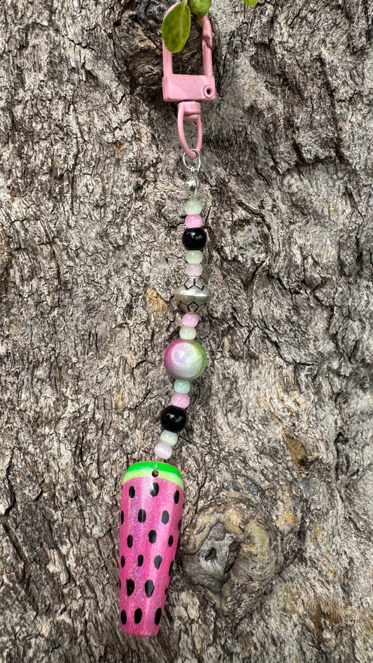 Sparkly PINK Watermelon Nail Art Keychain - Pink