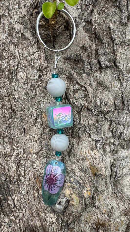 Purple Flower Nail Art Keychain - Purple