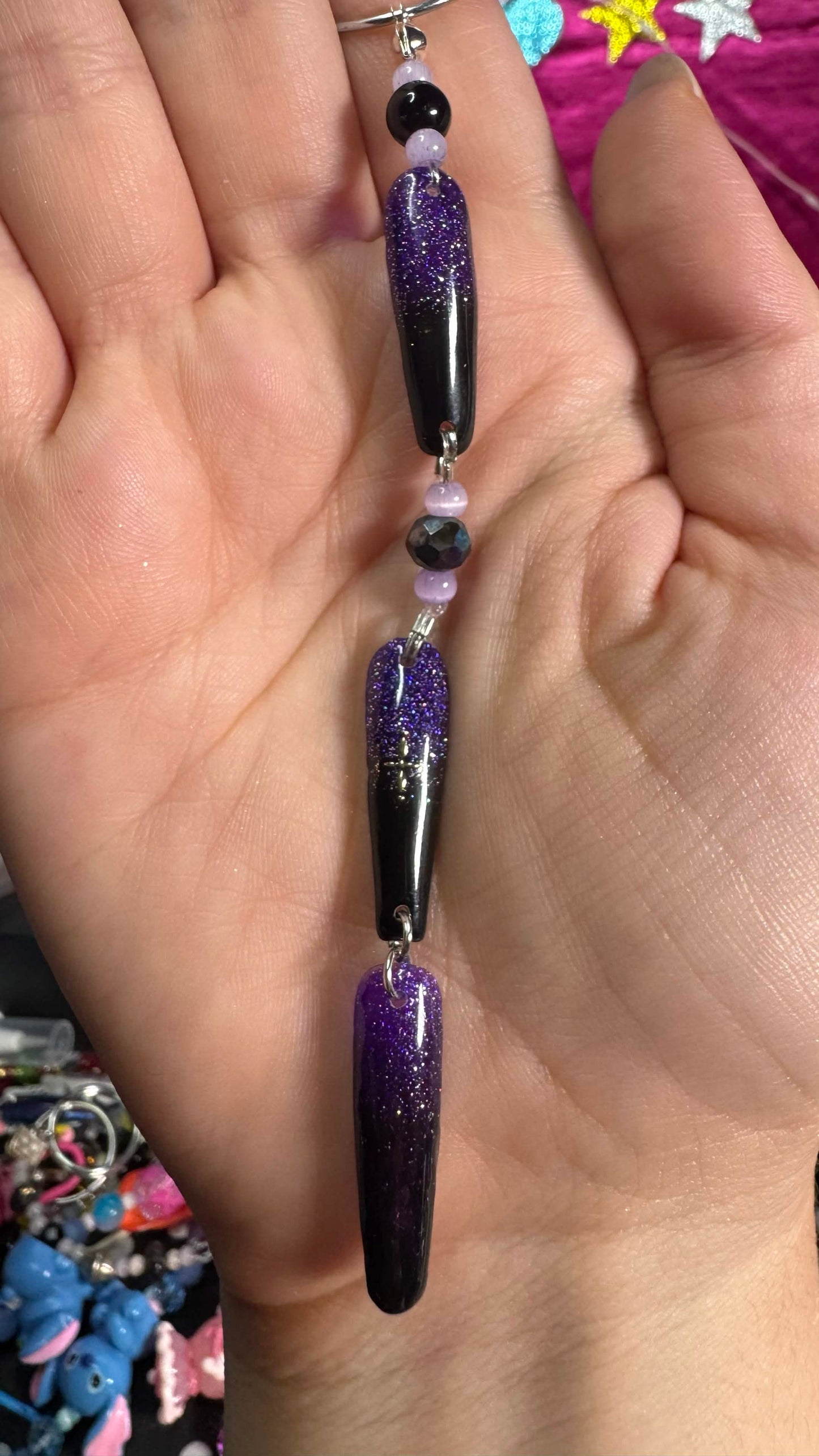 Purple Black Trio Nail Art Keychain - Purple/black
