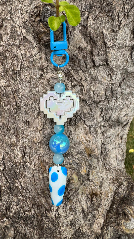 Retro Blue Egg Nail Art Keychain - Blue