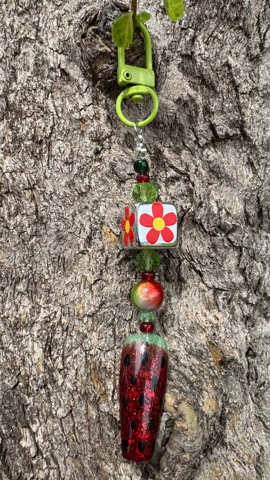 Watermelon Nail Art Keychain - Red with Flowercube