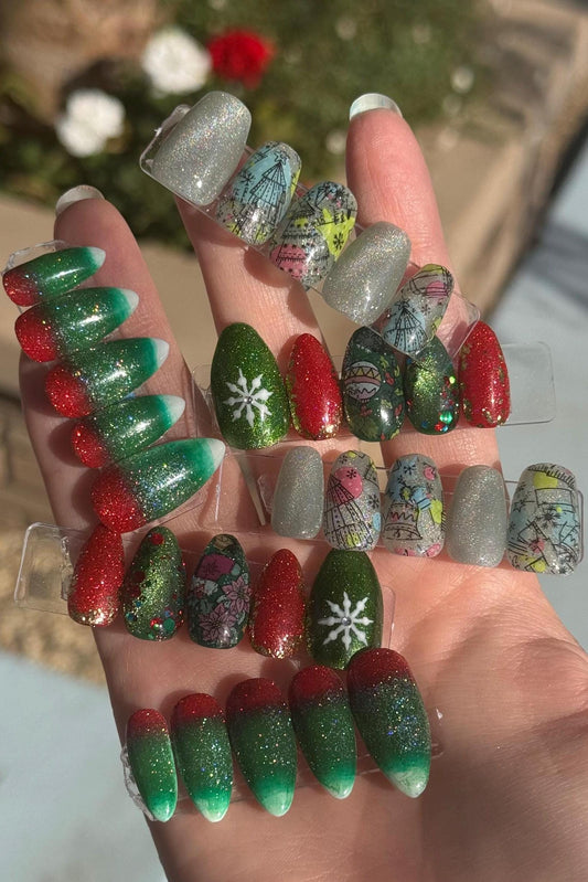 Red & Green Holiday Foil | Christmas Series | Press-On Nail Set