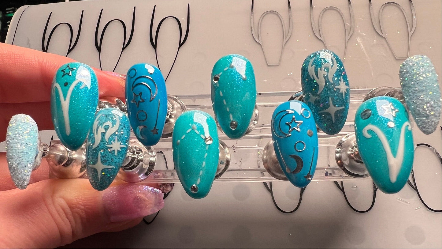Aries + Aquamarine | Zodiac Series | Press-On Nail Set