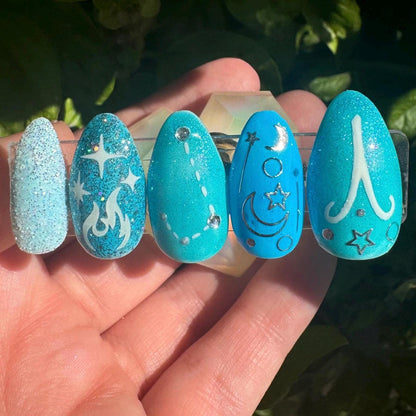 Aries + Aquamarine | Zodiac Series | Press-On Nail Set
