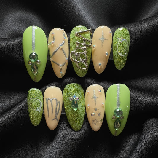 Virgo + Peridot | Zodiac Series | Press-On Nail Set