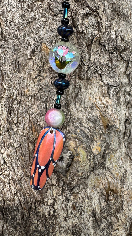 Aurora Chrome Butterfly Nail Art Keychain - Orange