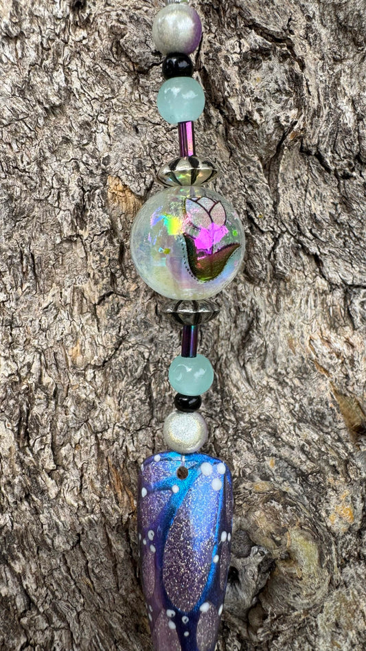 Aurora Chrome Butterfly Nail Art Keychain - With Tulip charm