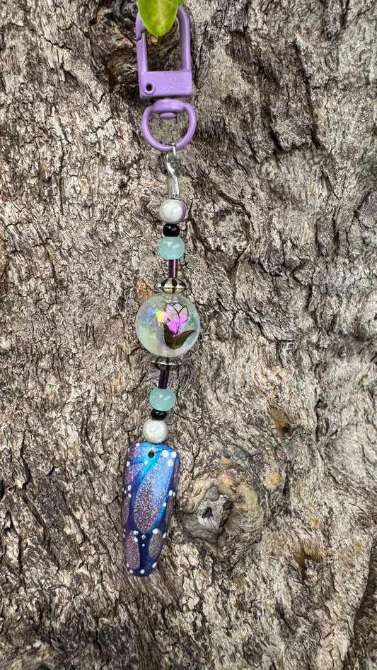 Aurora Chrome Butterfly Nail Art Keychain - With Tulip charm