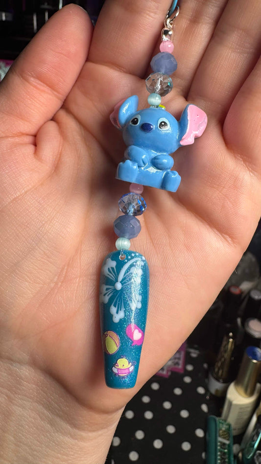 Blue Stitch Nail Art Keychain - Blue