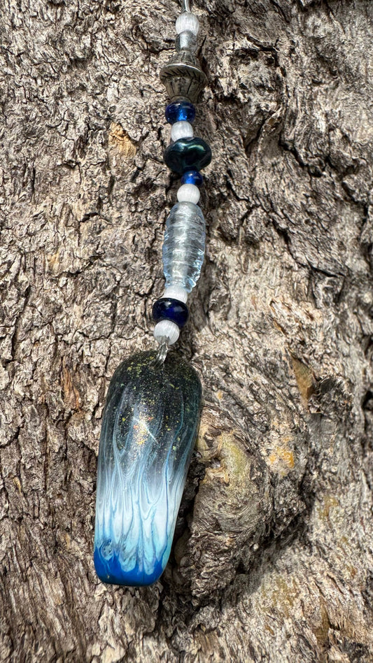 Blue flame Nail Art Keychain - Black background