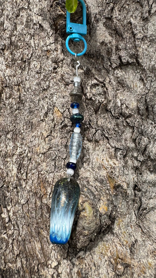 Blue flame Nail Art Keychain - Black background