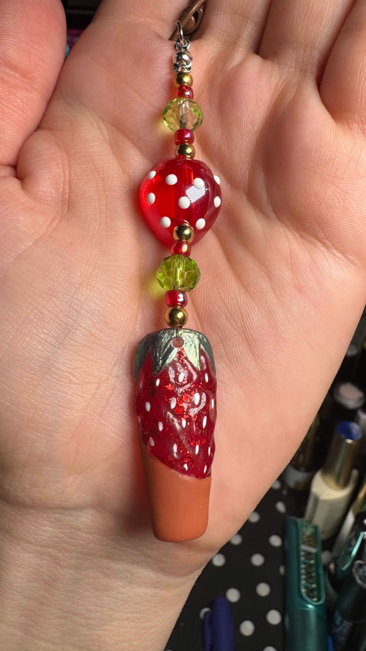 Chocolate Dipped Strawberry Nail Art Keychain