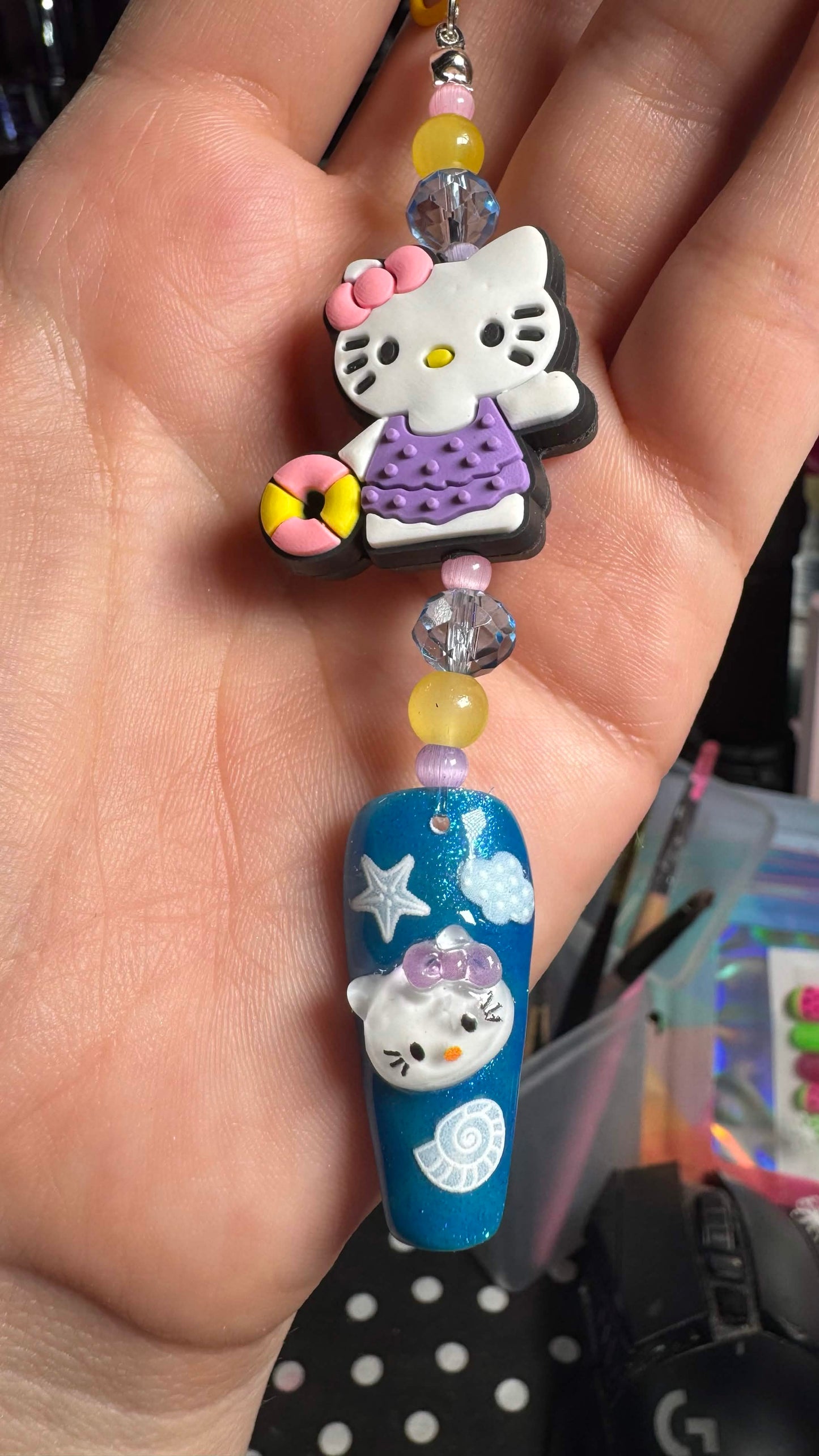 Swimming Kitty Nail Art Keychain - Blue