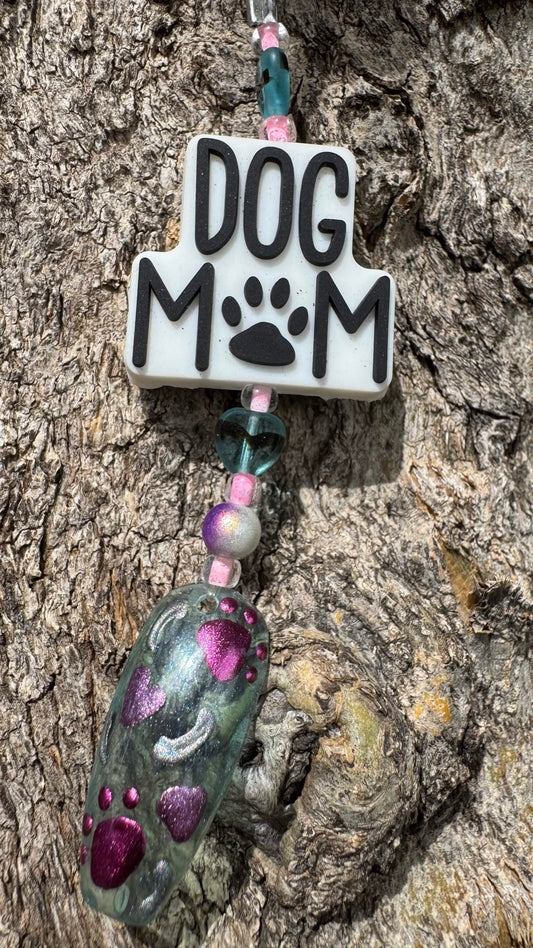 Dog Mom Nail Art Keychain - Teal/Purple
