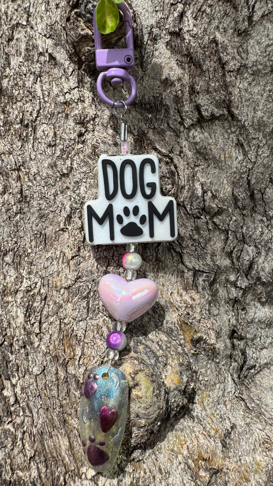 Dog Mom Nail Art Keychain - Teal/Purple with Heart charm