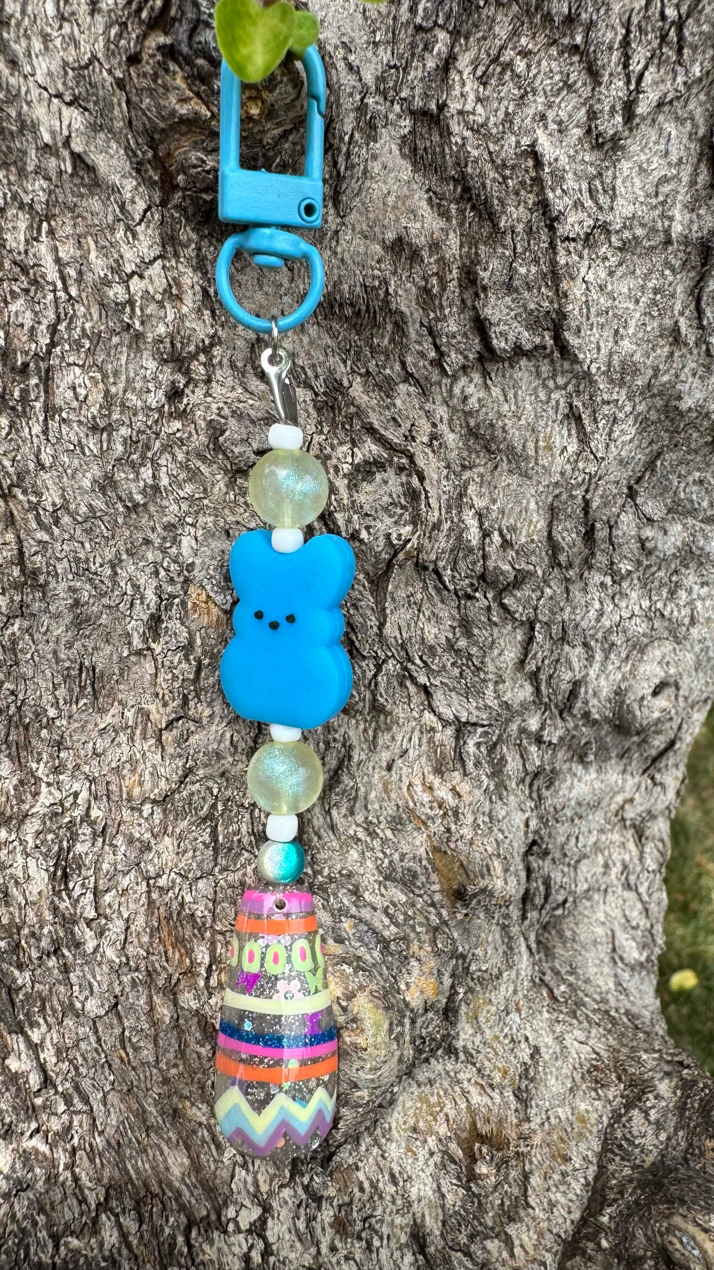Easter Blue Peep Nail Art Keychain - Blue