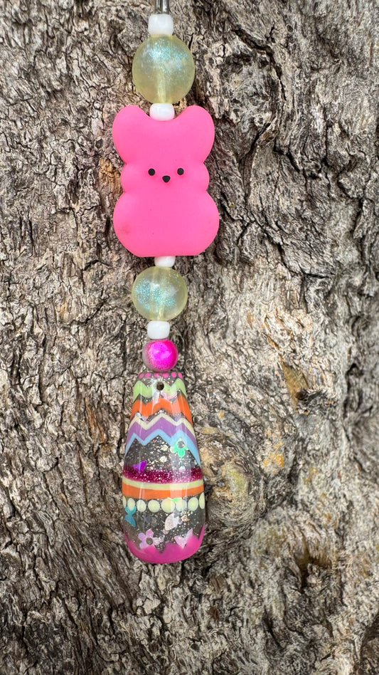 Easter Pink Peep Nail Art Keychain - Pink