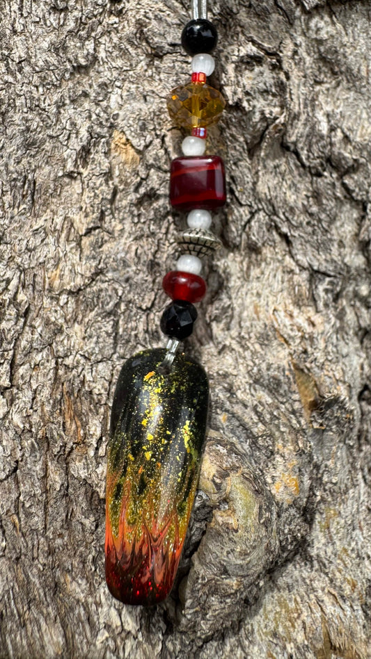Flames Nail Art Keychain - Black Background Red beads