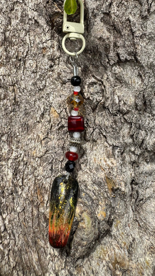 Flames Nail Art Keychain - Black Background Red beads