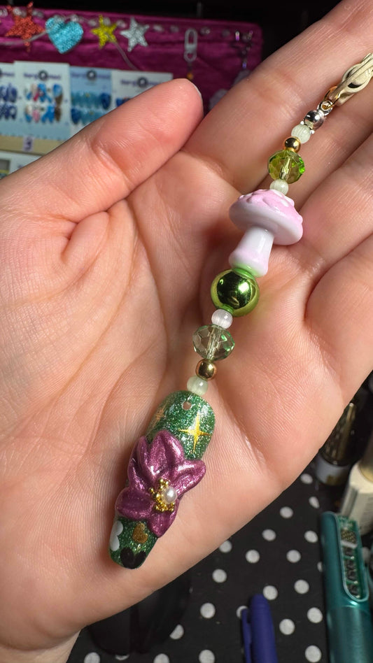 Forest Flower Nail Art Keychain - Purple/Green