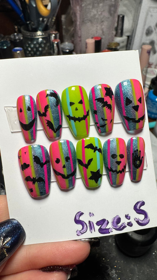 Colorful Striped Haunts | Halloween Series | Press-On Nail Set