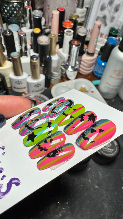 Colorful Striped Haunts | Halloween Series | Press-On Nail Set