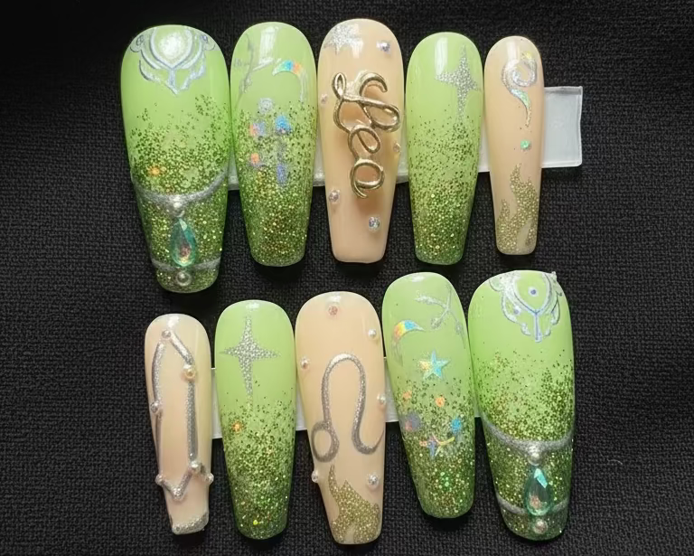 Leo + Peridot | Zodiac Series | Press-On Nail Set