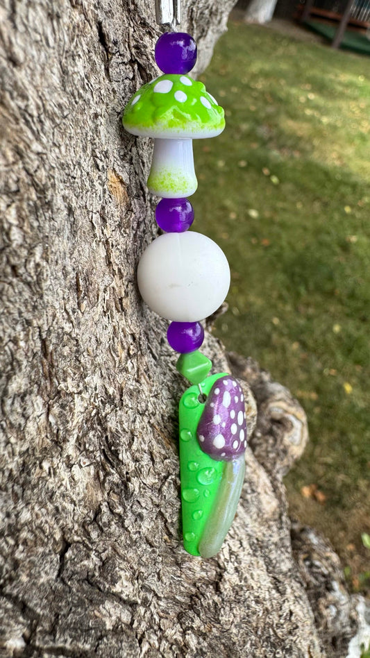 Purple & Green Mushroom Nail Art Keychain - Purple/Green