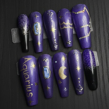 Aquarius + Amethyst | Zodiac Series | Press-On Nail Set