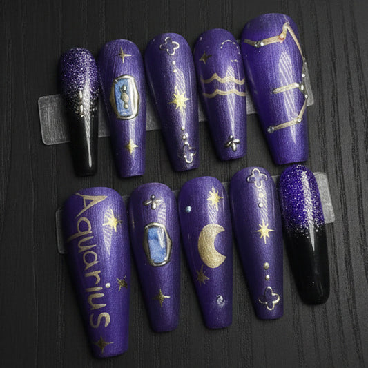 Aquarius + Amethyst | Zodiac Series | Press-On Nail Set