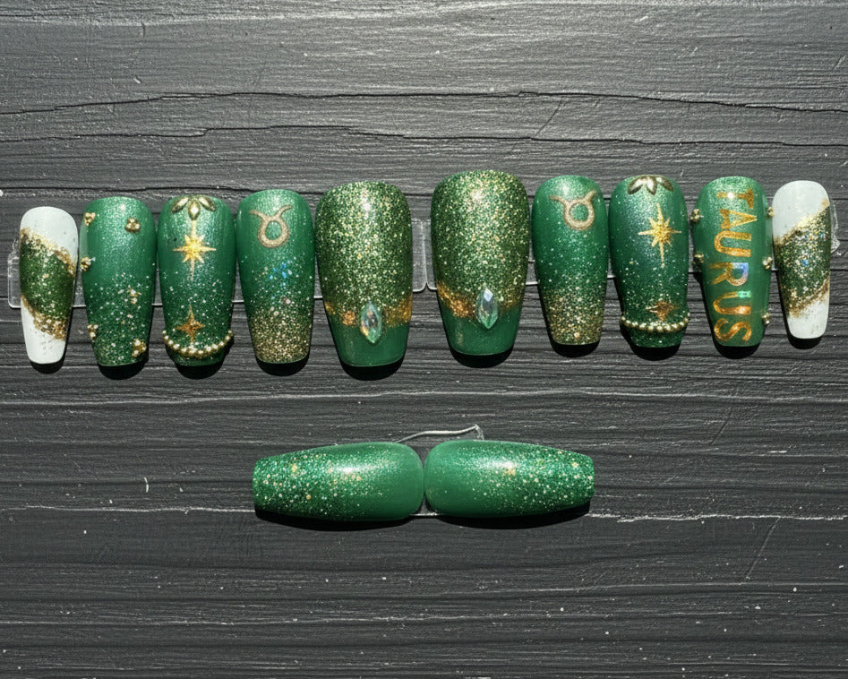 Taurus + Emerald | Zodiac Series | Press-On Nail Set