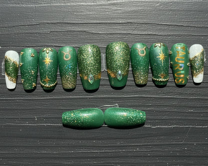 Taurus + Emerald | Zodiac Series | Press-On Nail Set
