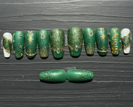 Taurus + Emerald | Zodiac Series | Press-On Nail Set
