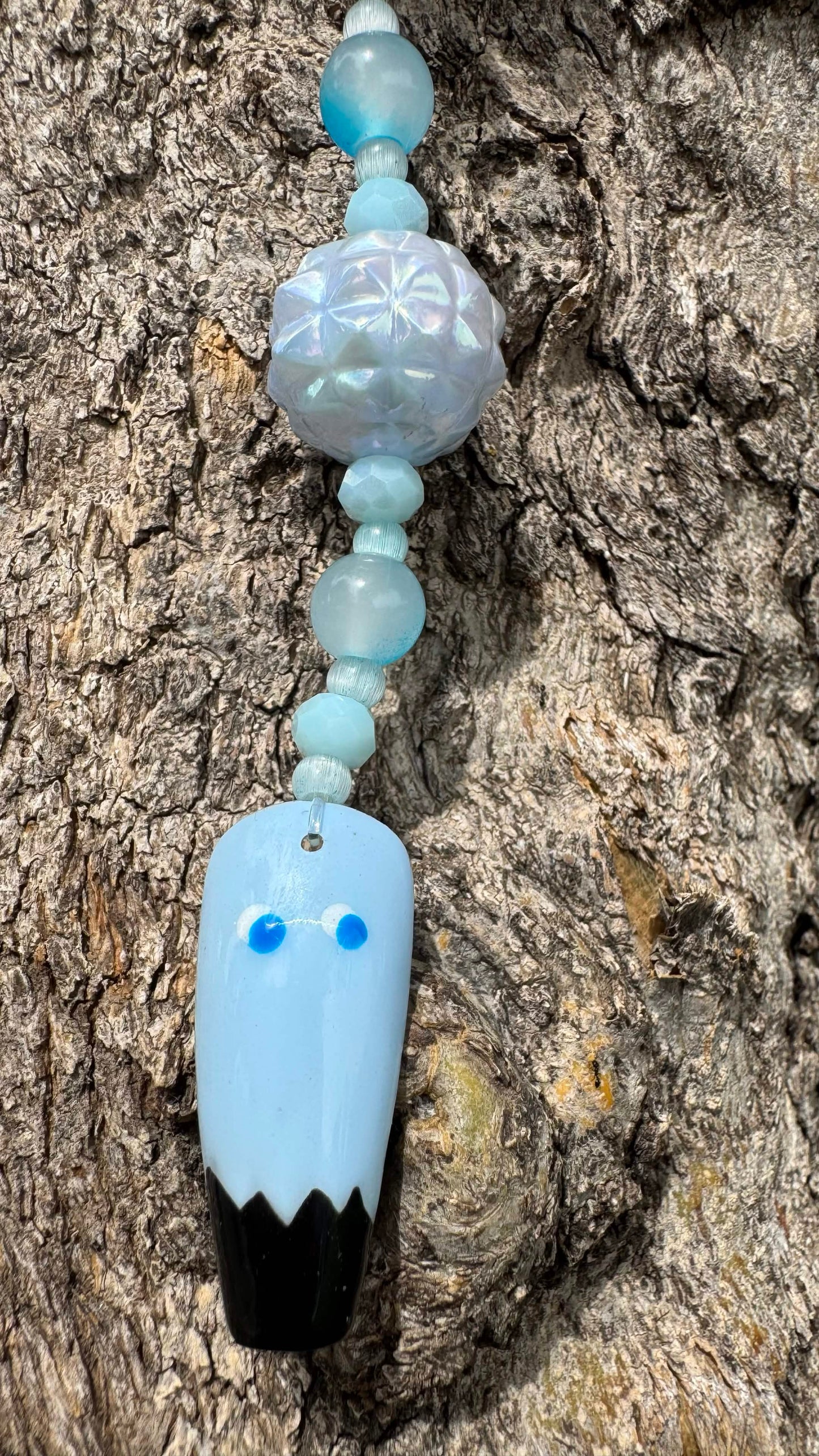 Retro Ghost Nail Art Keychain - Blue