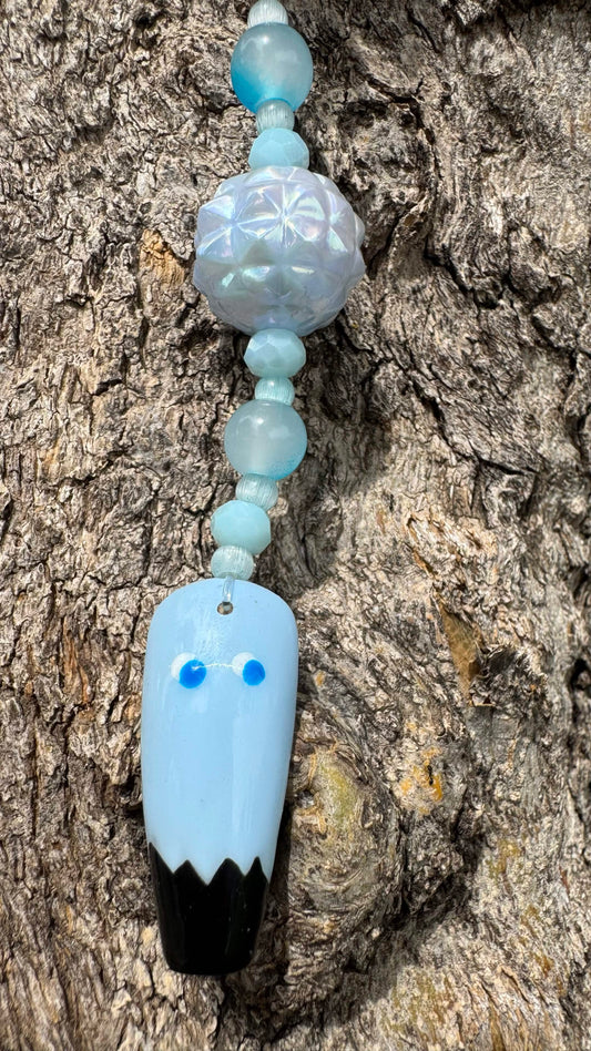 Retro Ghost Nail Art Keychain - Blue