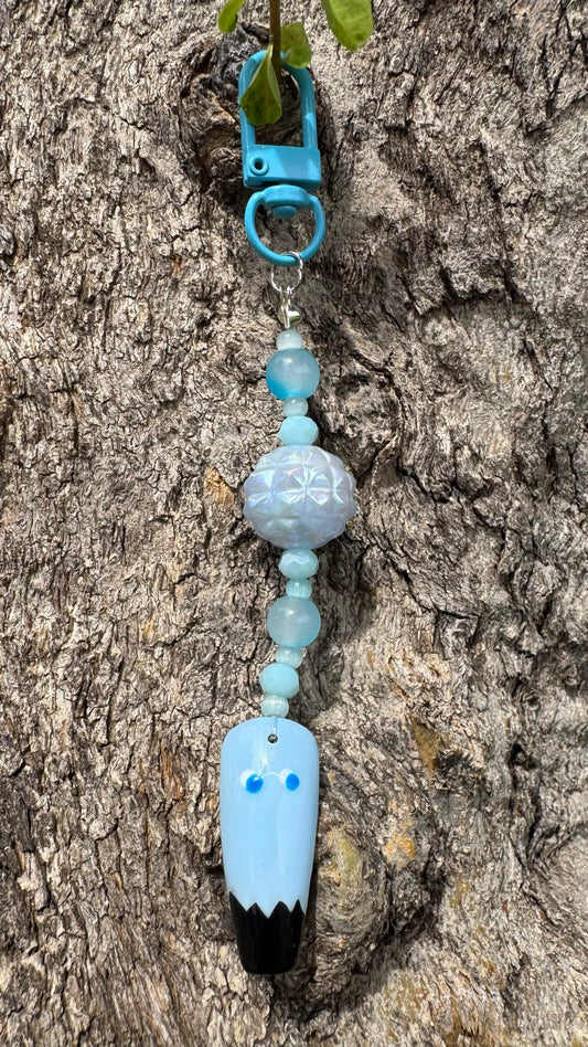 Retro Ghost Nail Art Keychain - Blue