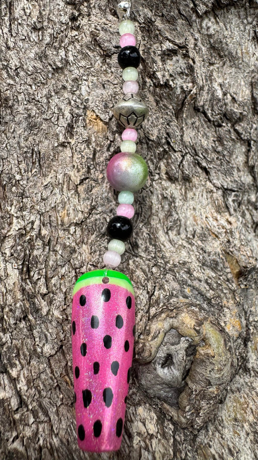 Sparkly PINK Watermelon Nail Art Keychain - Pink