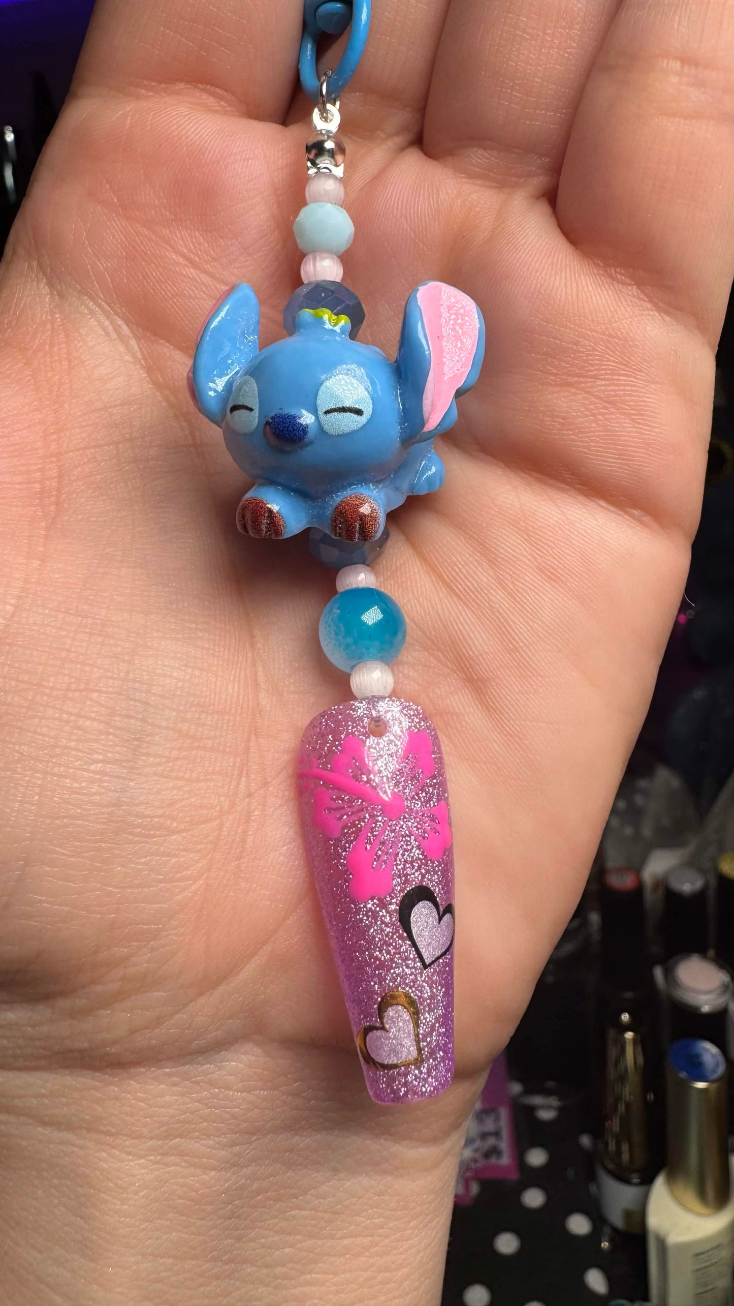 Pink Stitch Nail Art Keychain - Pink