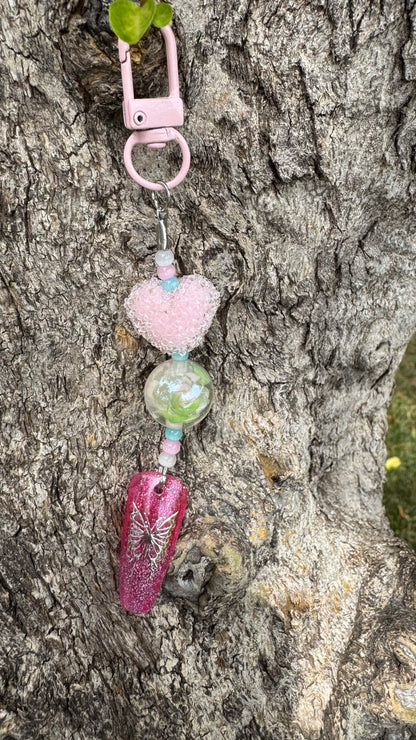 Pink and Silver Butterfly Nail Art Keychain - Pink