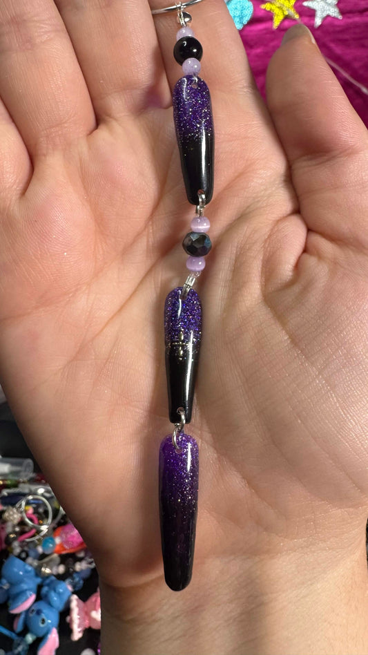 Purple Black Trio Nail Art Keychain - Purple/black