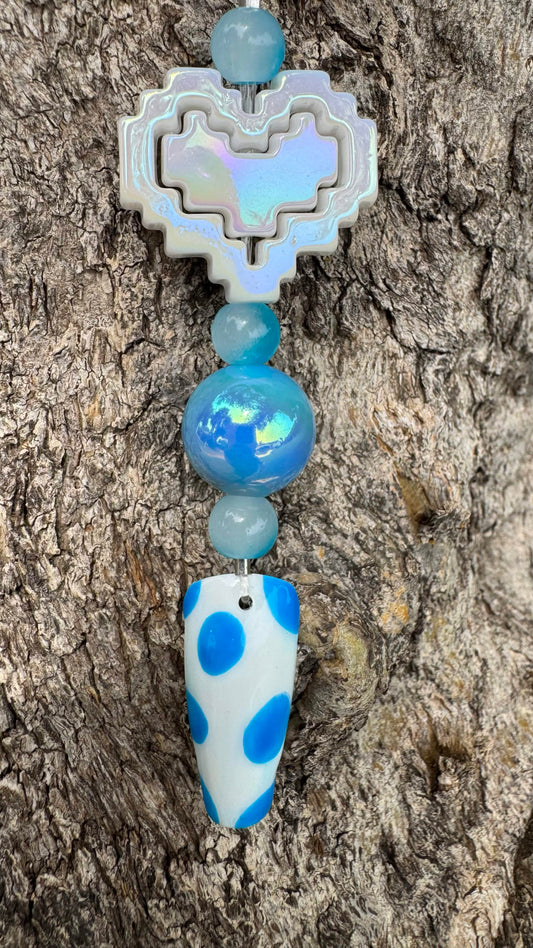 Retro Blue Egg Nail Art Keychain - Blue