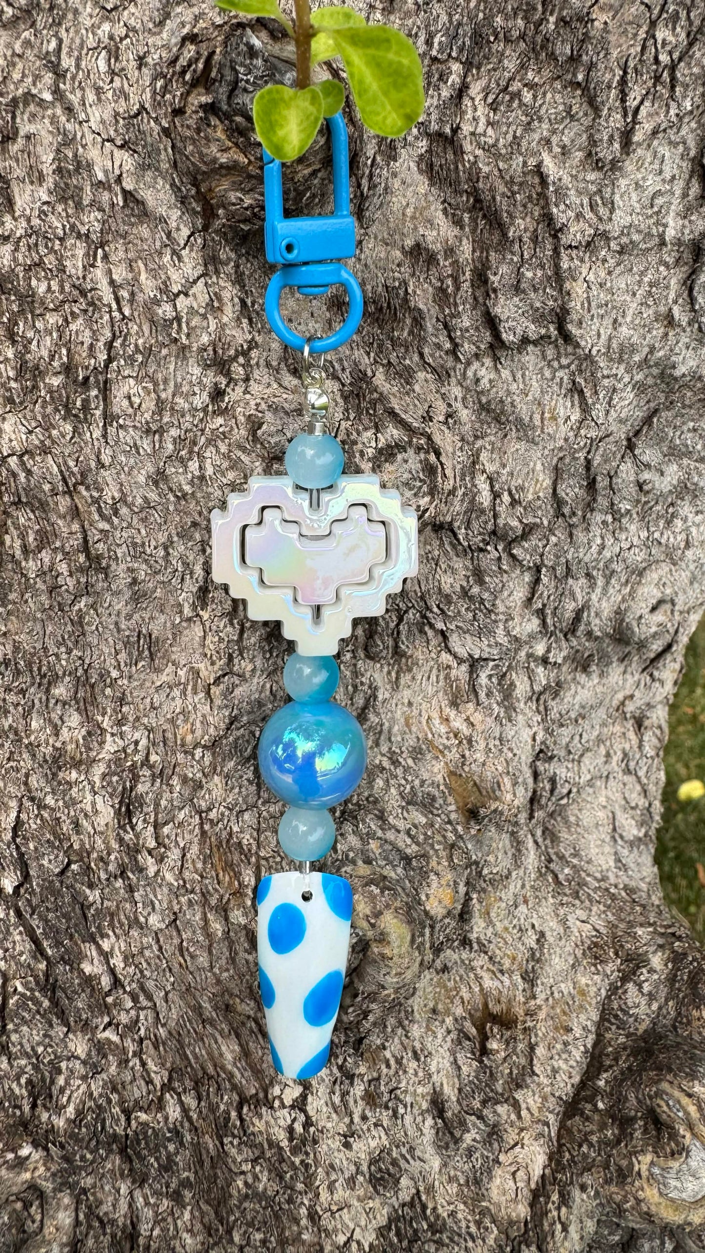 Retro Blue Egg Nail Art Keychain - Blue
