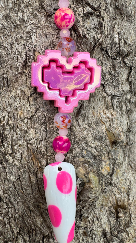 Retro Pink Egg Nail Art Keychain - Pink