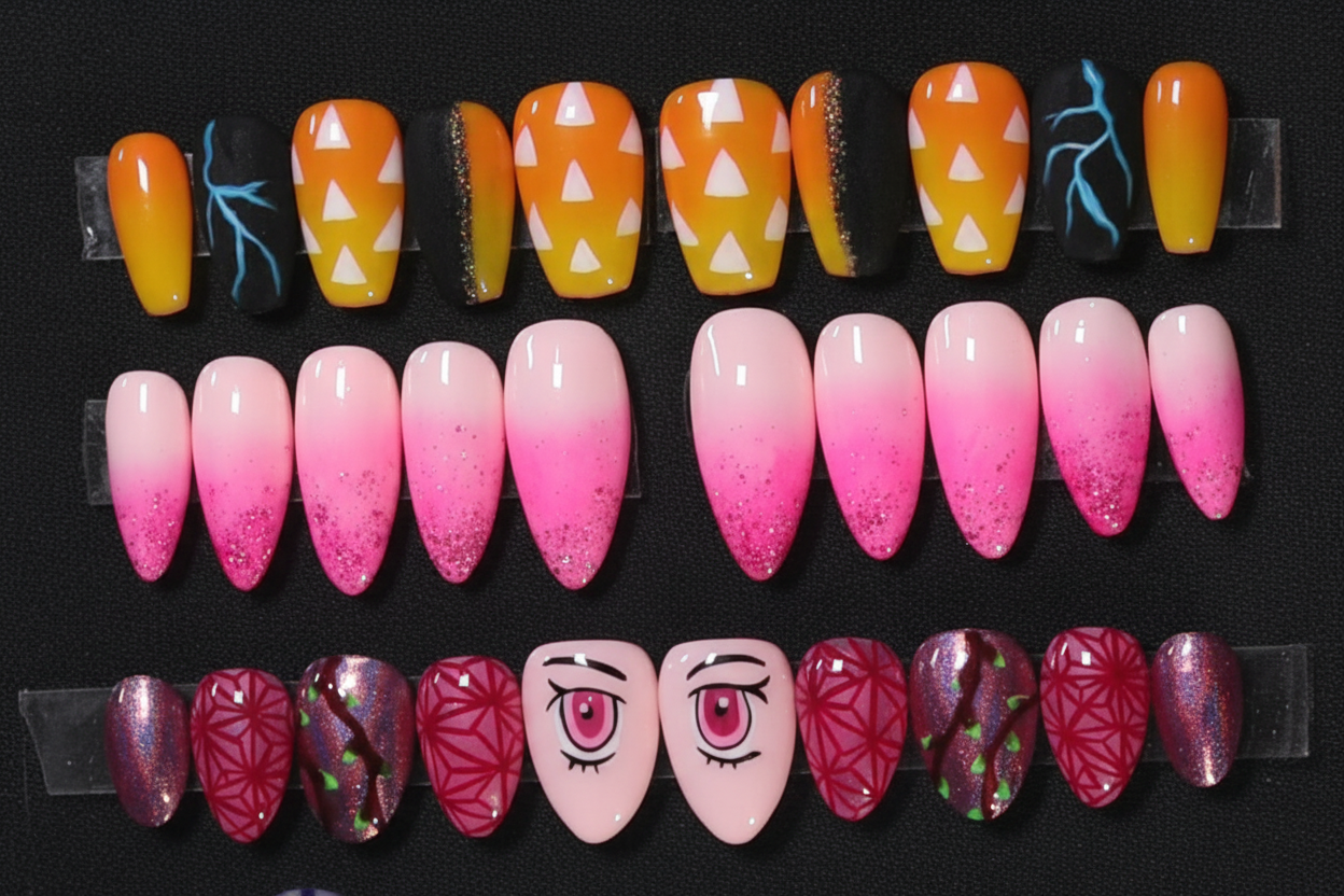Pink Demon Sister Nails | Anime Series | Press-On Nail Set