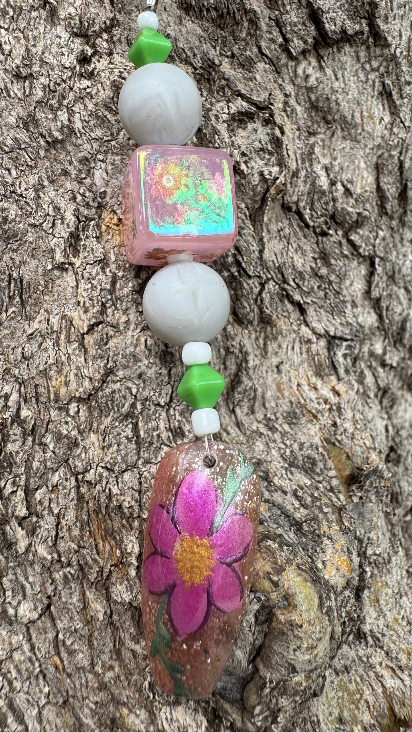 Pink Spring Flower Nail Art Keychain - Pink